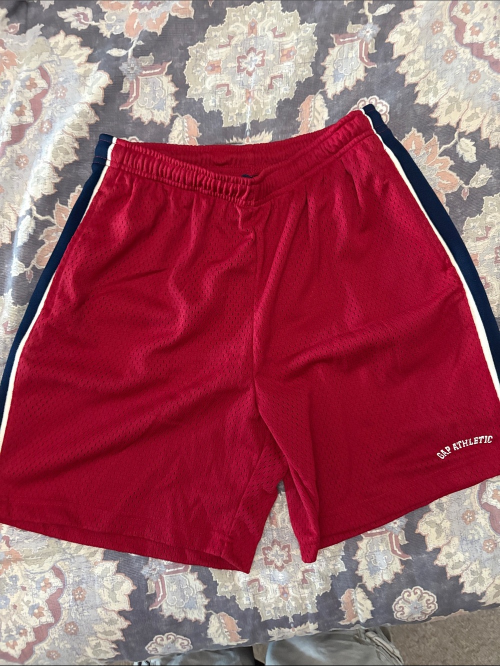 GAP Men's Red Athletic Mesh Shorts with Navy & White Trim